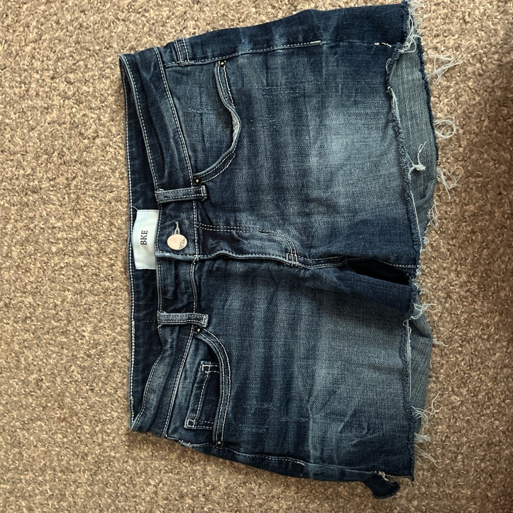 BKE Dark Blue Frayed Hem Denim Shorts